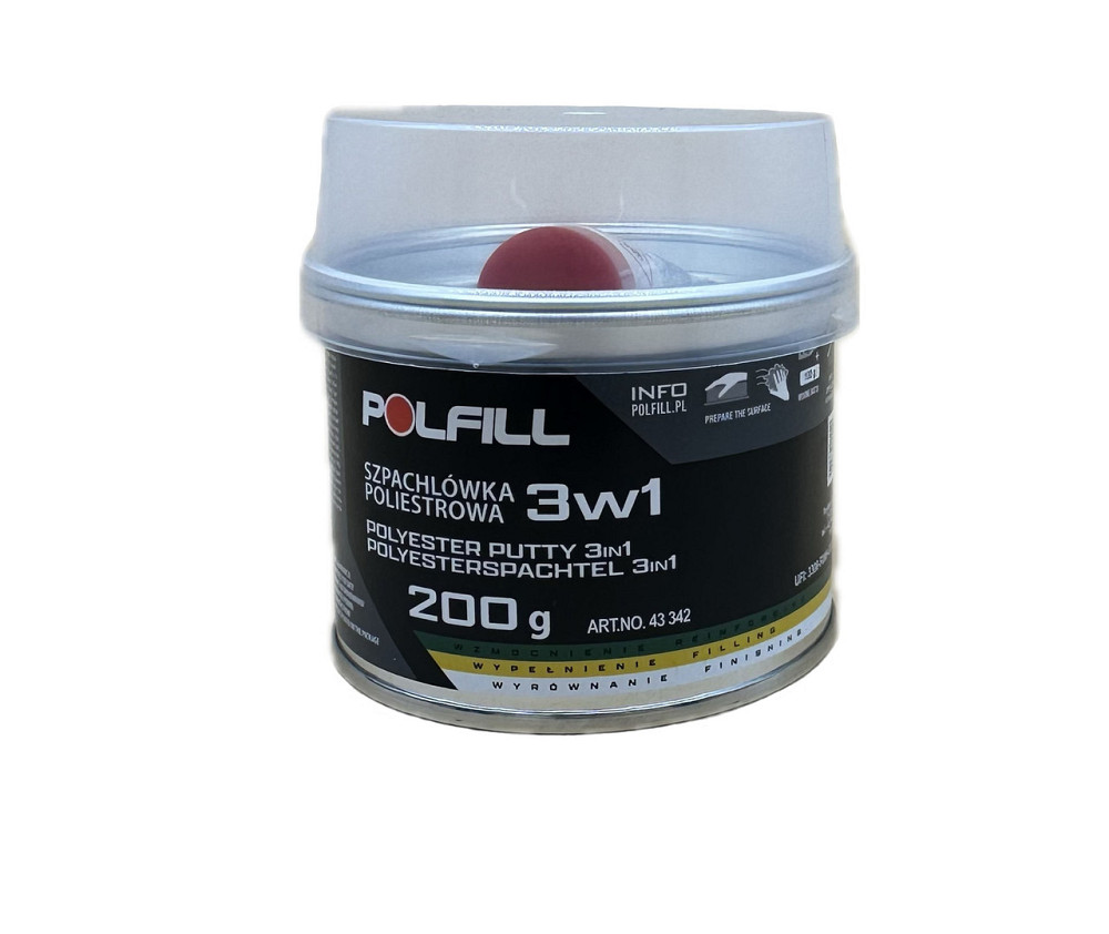 Шпаклівка 3в1 (уні+скловол+фініш) + затв. 200 г яскраво зілля Polfill Київ - фото 1