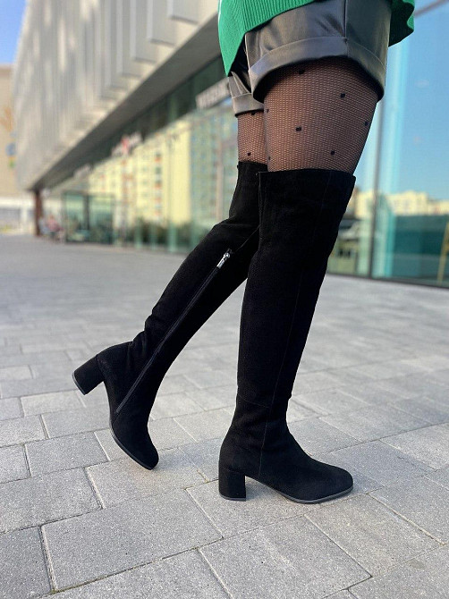 Stepter Ботфорти жіночі зимові, натуральний велюр чорні, на підборах 6 см. 6076 / Стильні чобот Коломия - фото 8