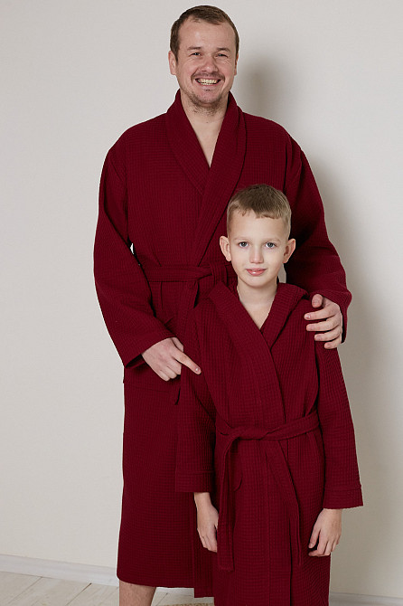 Мужской вафельный халат Ideal Textile длинный бордовый (56860594) Черновцы - изображение 4