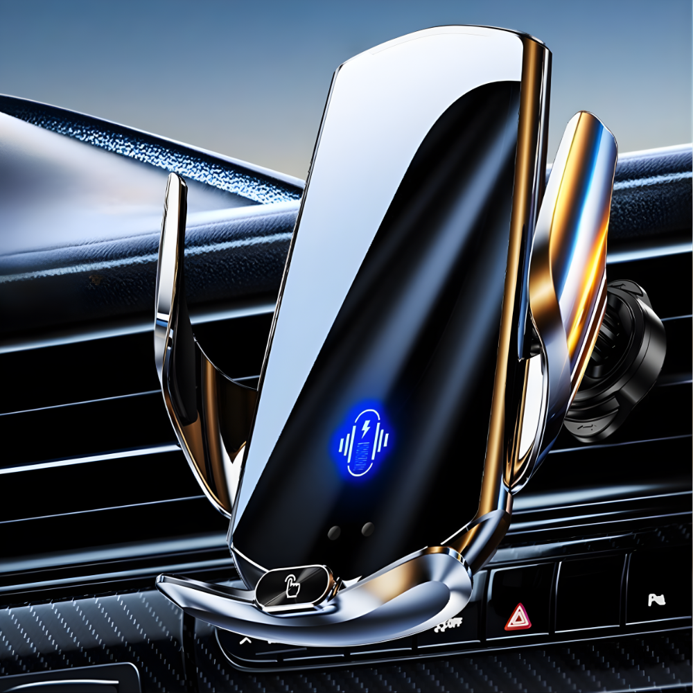 Тримач для телефону, автомобільний з бездротовою магнітною зарядкою 15w Type-C, Micro, Lightning, сріблястий Кам'янець-Подільський - фото 5