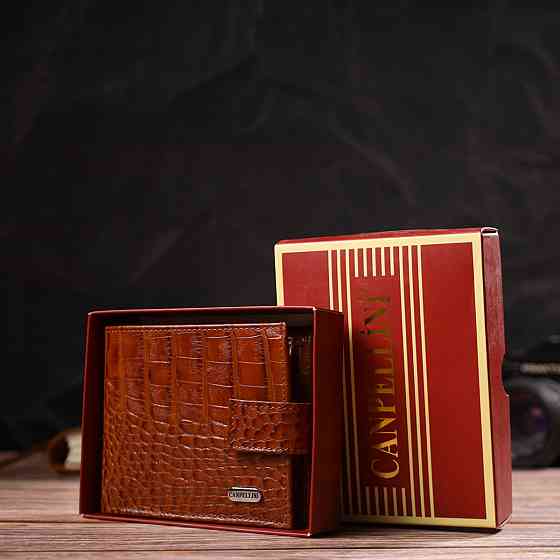 Незвичайний горизонтальний гаманець для чоловіків з натуральної шкіри з тисненням під крокодила CANPELLINI 21893 Рудий Київ