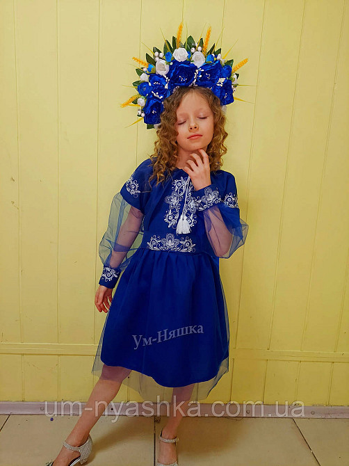 Дитяче вишите плаття "Синя казка-тризуб" Кривий Ріг - фото 6