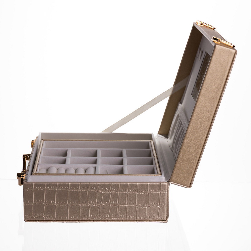 Скринька для прикрас з еко шкіри 19 відділень з дзеркалом 23.5×14×8 см Золотистий HP-5-20GOLD Київ - фото 6