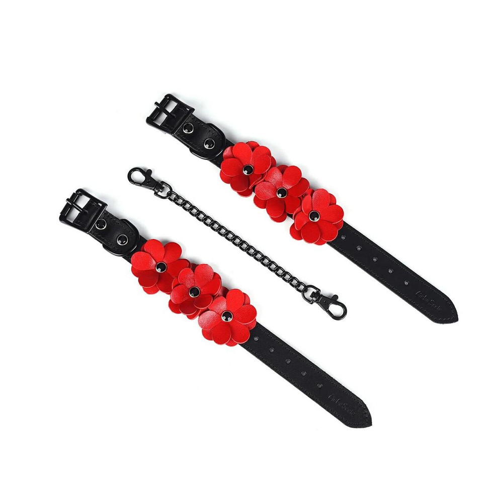 Наручники Liebe Seele Flower Rhythm - Black and Red Leather Flowers Hand Cuffs Sex Aura Киев - изображение 2
