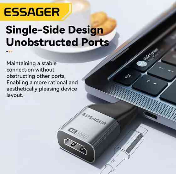 Essager адаптер Type-C на HDMI 4K 60Hz для ПК і ноутбука високошвидкісна передача відео Миколаїв