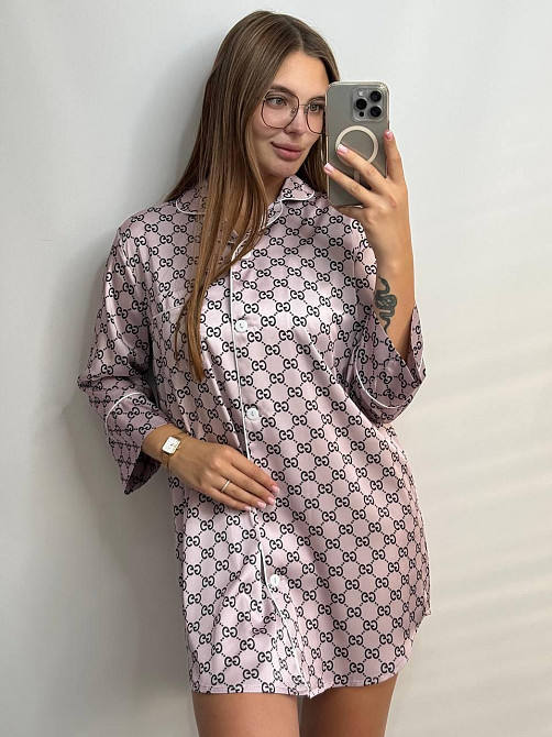 Женская ночная рубашка сатиновая Гуччи Пудровый XL Харьков - изображение 6