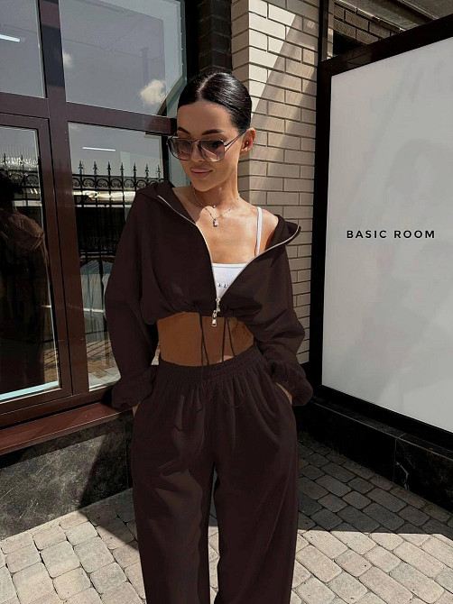 Жіночий стильний костюм оверсайз: худі та штани двонитка Шоколад, 48/50 Одеса - фото 1