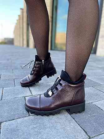 Черевики жіночі Odzi бордові натуральна шкіра зима висота 10,5 см (2360) 37р. Коломия