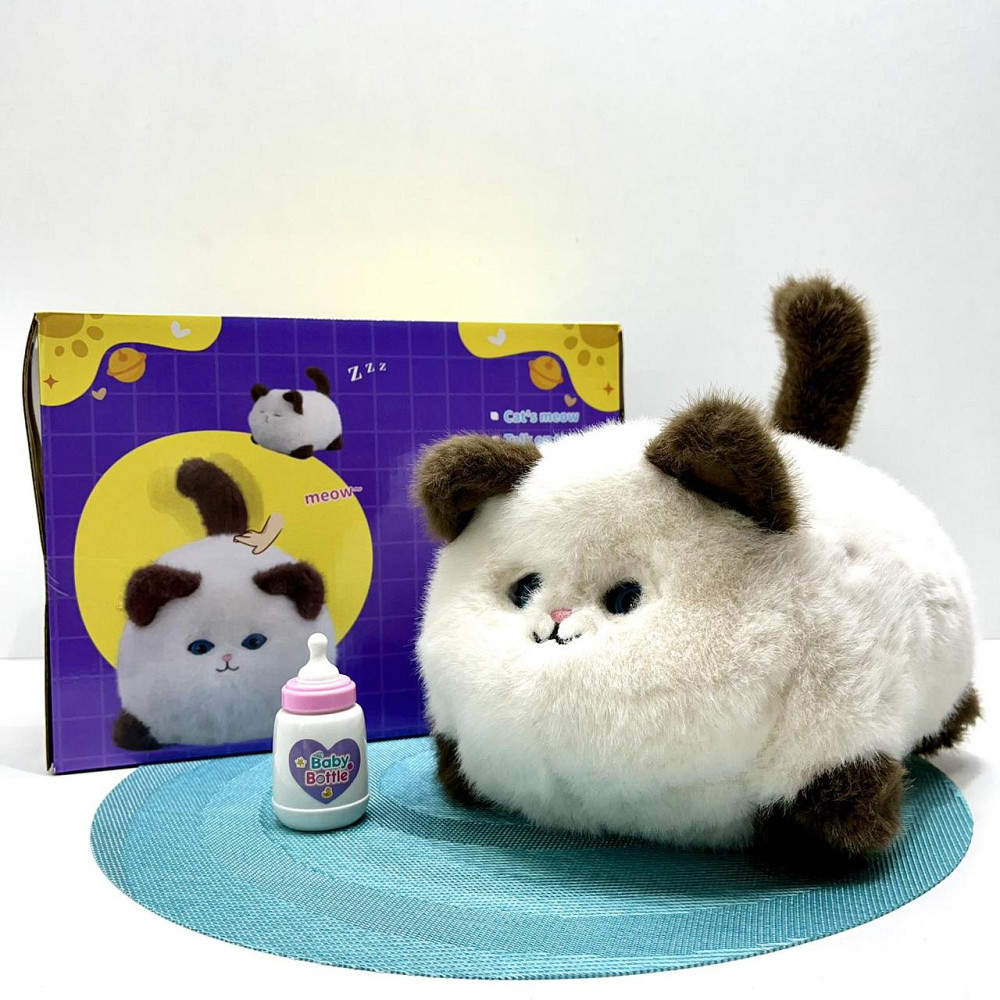 Кошеня інтерактивне Cute Cat виляє хвостиком звукові ефекти Білий з коричневим (933-103 E) Чернігів - фото 1