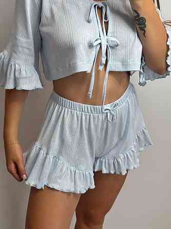 Женский комплект на завязках с шортами Голубой XS-S Харьков