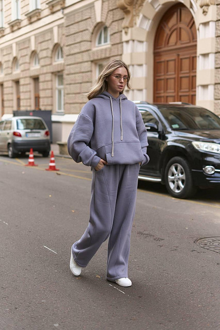 Женский теплый костюм двойка свободного кроя трехнитка на флисе Серый Одесса - изображение 5