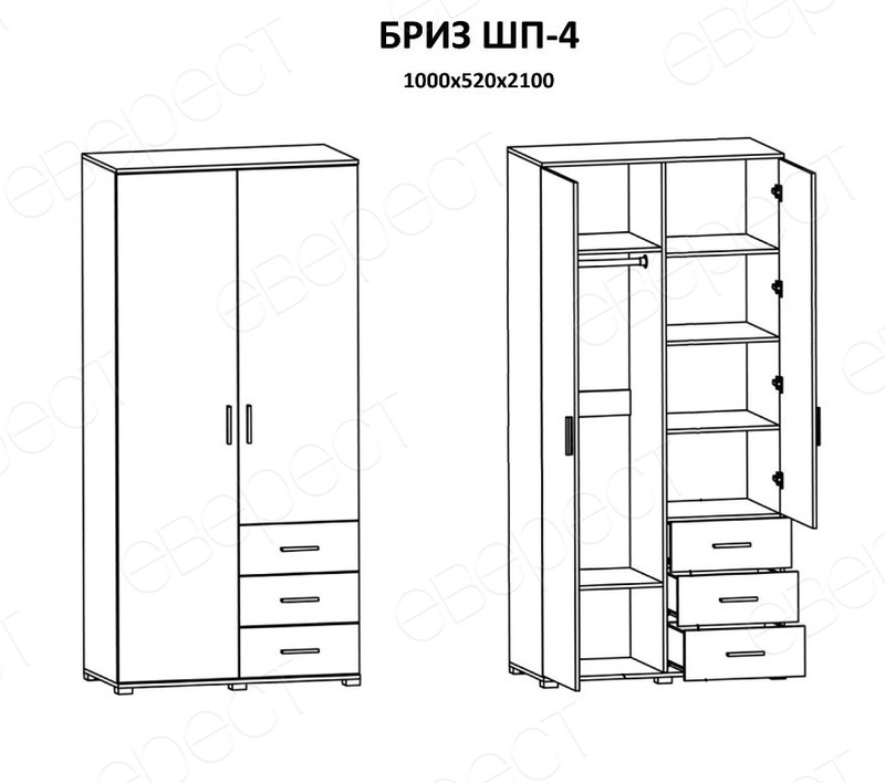 Шкаф прямой с ящиками Эверест Бриз ШП-4 Дуб сонома/Белый (DTM-073875) Львов - изображение 6