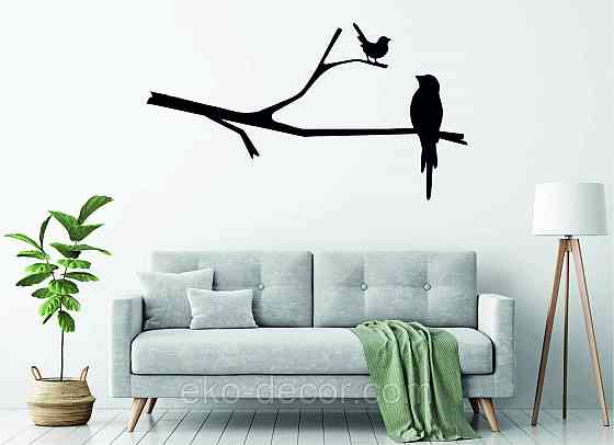 Декоративное настенное Панно «Птичка на ветке», Декор на стену 110*60 см, Черный Киев