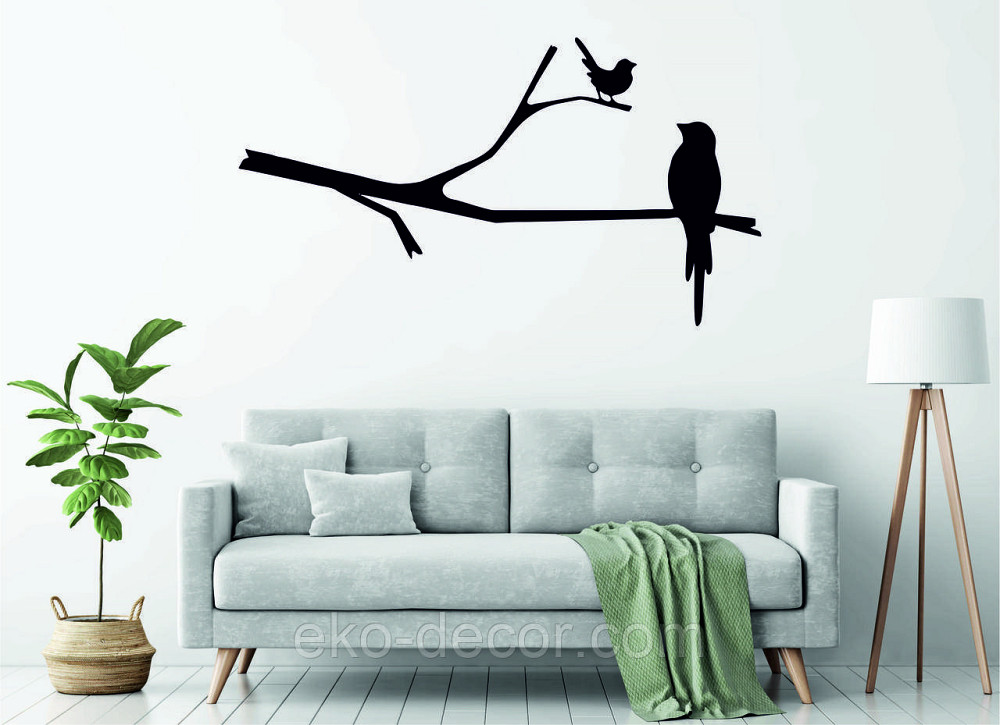 Декоративное настенное Панно «Птичка на ветке», Декор на стену 110*60 см, Черный Киев - изображение 1