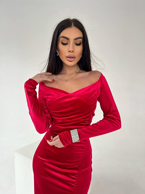 Жіноче елегантне святкове плаття максі з оксамиту Червоний, 42/44 Одеса - фото 4