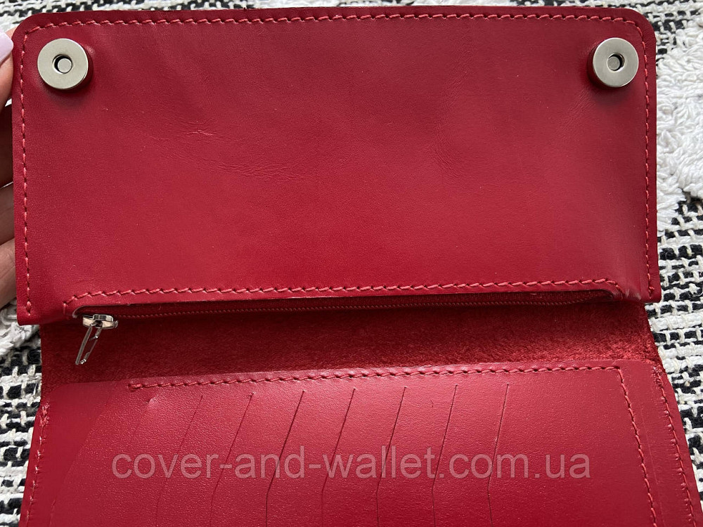Стильний жіночий гаманець купюрник червоного кольору з натуральної шкіри PS Leather Київ - фото 7