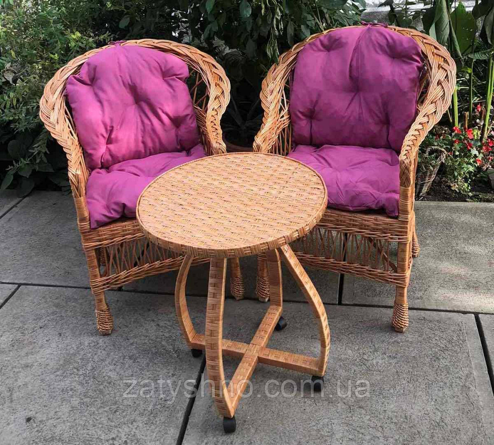 Плетені меблі з рожевими накидками | Меблі з лози на подарунок | меблі з лози Київ - фото 1
