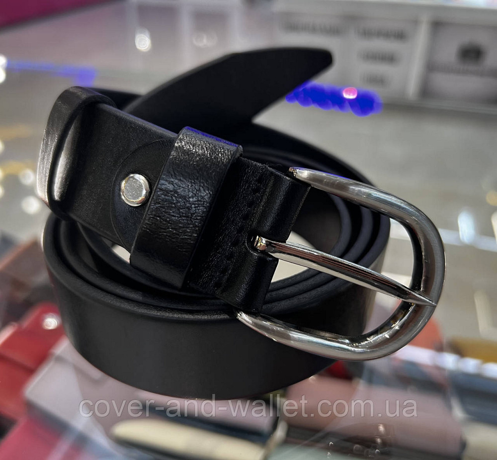 Жіночий ремінь під штани та джинси з італійської шкіри з класичною пряжкою 35 мм Puos Чорний Київ - фото 2