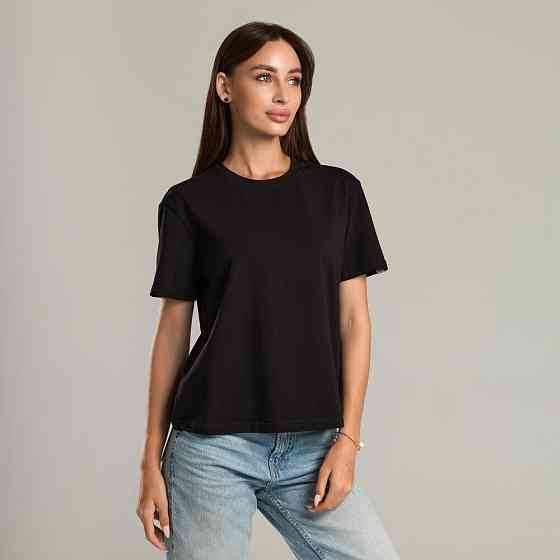 Черная базовая женская футболка Pobedov Freedom. Хлопковая женская футболка черная Киев