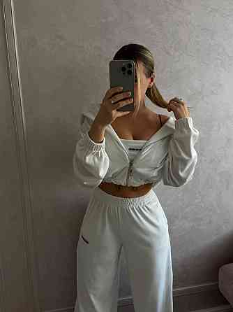 Женский повседневный стильный костюм тройка велюр Белый Одесса