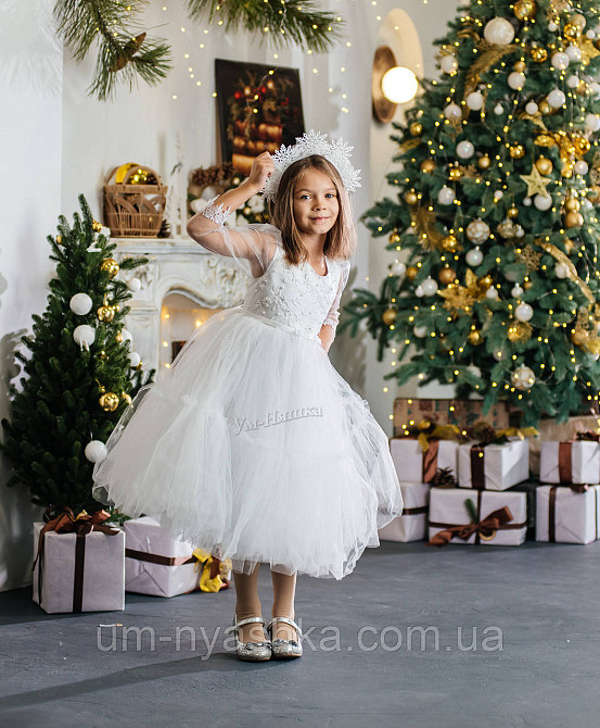 Сукня Сніжинка Біле ошатне плаття з рукавами для дівчинки Кривий Ріг - фото 4