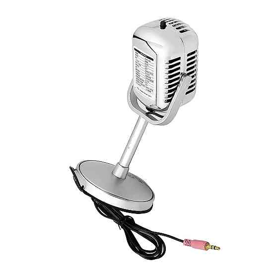 Ретро-мікрофон для стримів і подкастів RESTEQ — всеспрямований мікрофон з вимикачем, стильний сріблястий дизайн Київ