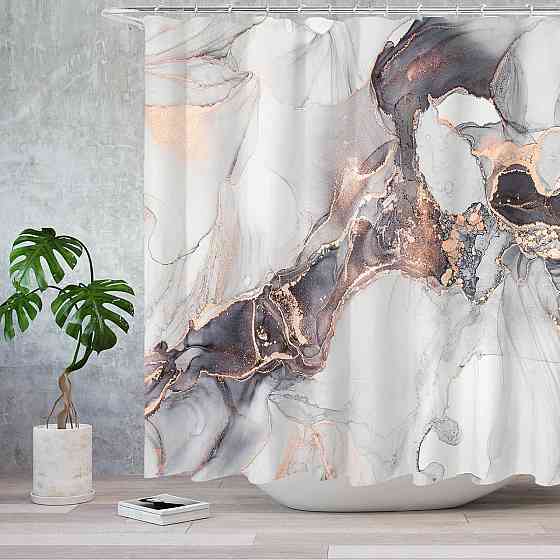 Шторка для ванної та душу 180x180 см водостійка, шторка для ванної кімнати з кільцями і гачками, з мармурово-золотим принтом Кам'янець-Подільський