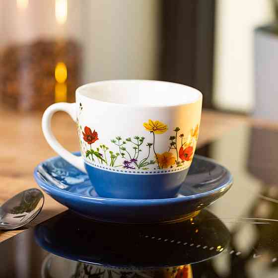 порцелянова чашка з блюдцем 250 мл з квітами Синя RX-N24723BL Коломия