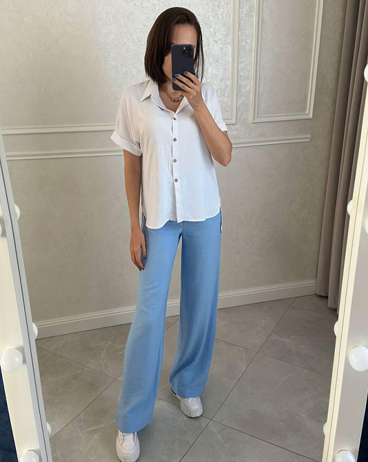 Жіноча легка базова сорочка з коротким рукавом на ґудзиках американський креп Білий, 42/44 Одеса - фото 1