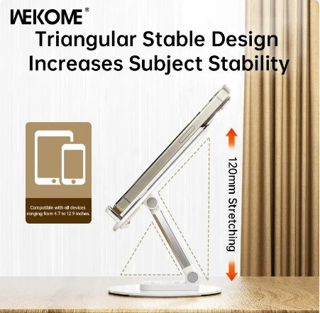 Настільний тримач WEKOME для телефону, планшета універсальний, складний поворонтий Коломыя - изображение 4