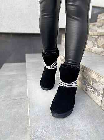 Угги жіночі OUQIDAGENI чорні натуральна замша зима висота 16 см (4208) Коломыя