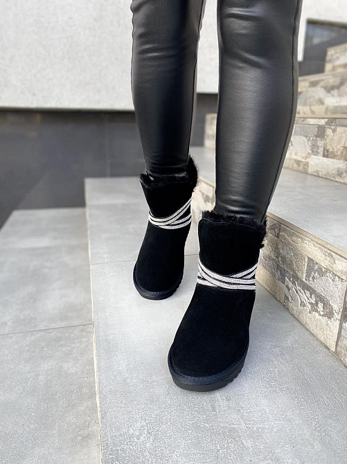 Угги жіночі OUQIDAGENI чорні натуральна замша зима висота 16 см (4208) Коломия - фото 2