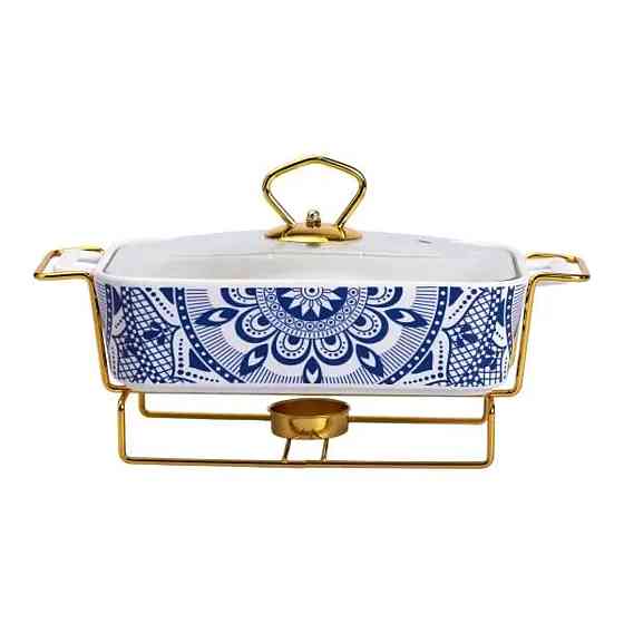 Yiwu Марміт порцелянаовий із скляною кришкою 38х18.5х15.5 см на металевій підставці 1 л -S Коломыя