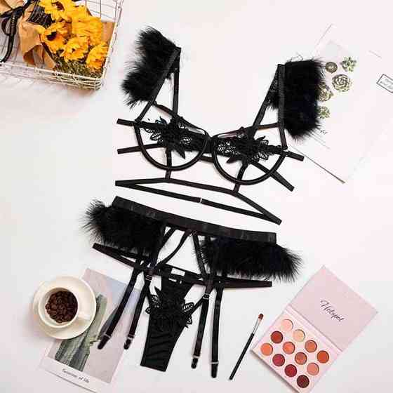 Эффектный эротический комплект с подвязками для чулок - Черный - S/M – Эротическое бельё Винница