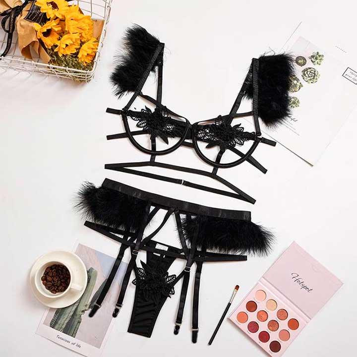 Эффектный эротический комплект с подвязками для чулок - Черный - S/M – Эротическое бельё Винница - изображение 3