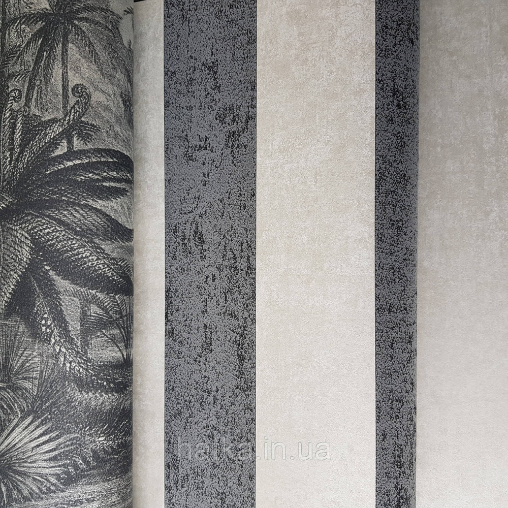 Шпалери флізелінові еко Rasch Kerala 0.53х10 м пальми листя екзотичні рослини чорні сріблясті Київ - фото 4