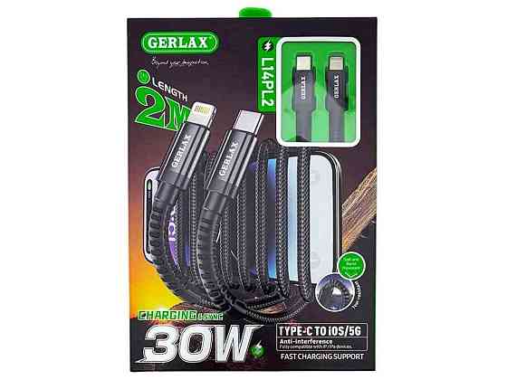 Кабель Type С-Lightning iPhone PD L14PL2 6А 30W OD4.0 тканинний чорний 2м ТМ GERLAX Київ