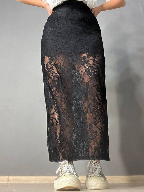 Юбка женская Shiqi 9314 гипюровая прозрачная длинная с подкладкой стрейтчевая черная, черный, L Одесса - изображение 8