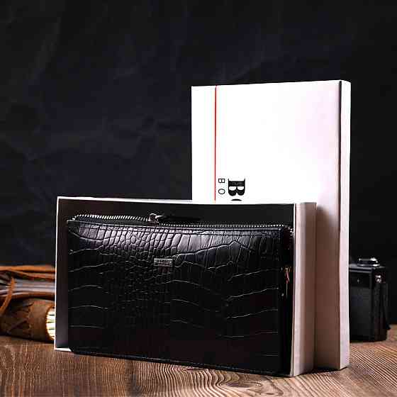 Клатч чоловічий на два відділення з натуральної шкіри з тисненням під крокодила BOND 22044 Чорний Київ