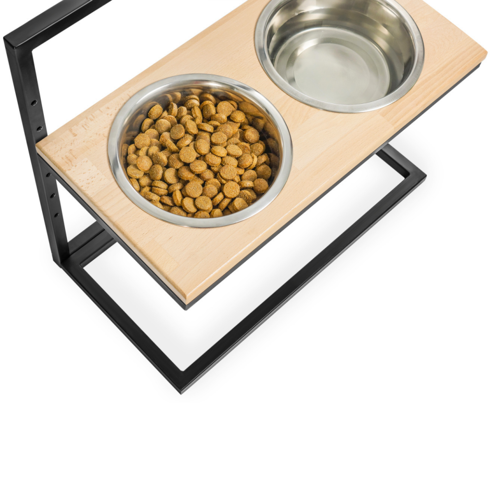 Подставка с мисками для собак регулируемая, металлические миски для собак на деревянной подставке NL/Black M Одесса - изображение 4