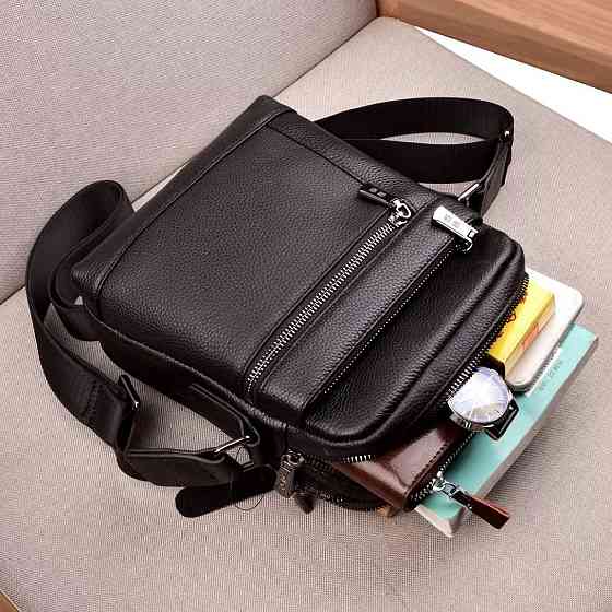 Кожаная мужская сумка-барсетка через плечо с ручкой черная Tiding Bag 78465 Каменское