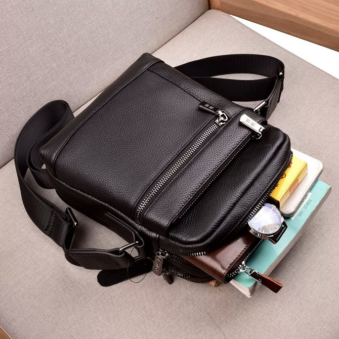 Кожаная мужская сумка-барсетка через плечо с ручкой черная Tiding Bag 78465 Каменское - изображение 6