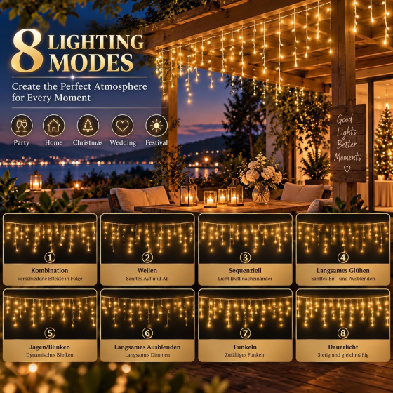 Вулична LED-гірлянда бурульки CORST 10 м 400 LED, теплий білий, пульт, таймер, 8 режимів, IP44 Київ