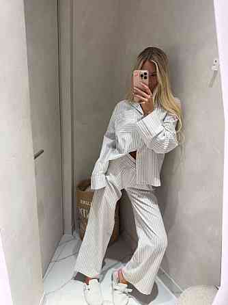 Жіноча смугаста піжама-двійка з льону Білий Одеса