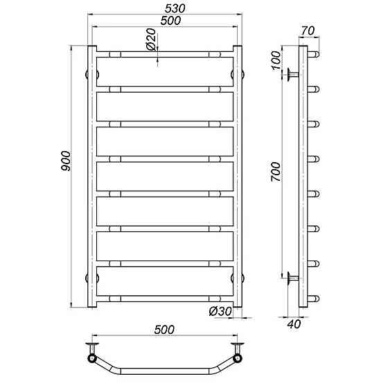 Полотенцесушитель UNIO LT EU 900-500-8 Лесенка Трапеция электро Киев