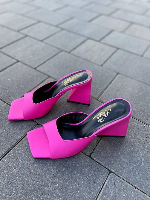 LIRIO Шльопанці сабо жіночі з натуральної шкіри на підборах неонові рожеві LIRIO L0260/8073-СТ- Коломыя - изображение 8