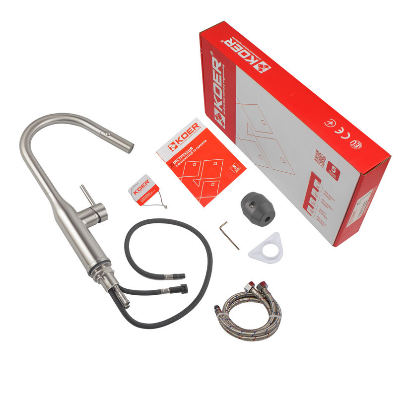 Кухонний змішувач KOER KI-70004-02 з висувним виливом із нержавіючої сталі (KR3385) Харків - фото 14