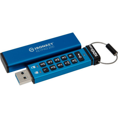 USB флеш накопитель Kingston 128GB IronKey Keypad 200 AES-256 Encrypted Blue USB 3.2 (IKKP200/128GB) Винница - изображение 1