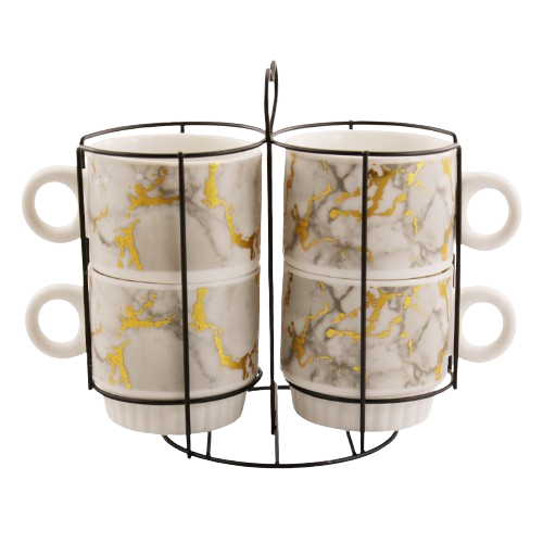 676-3  Набір  4 - пр.  фарф. чашок 250 мл на стійці, СІРИЙ МАРМУР, кол. кор. 6911100000 Житомир