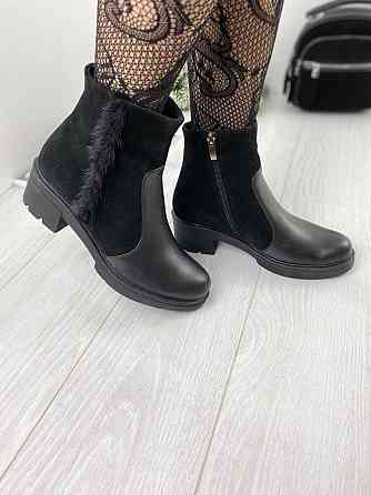 Черевики жіночі Б02 брук чорні (зима, шкіра+замша натуральна) (1149) лише 36р.38р. 38 Коломия